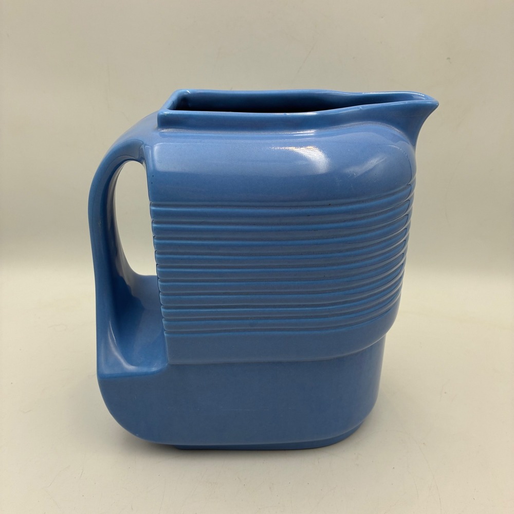 Vintage Hall China Westinghouse Blue Ribbed Art Deco Refrigerator Pitcher 8"